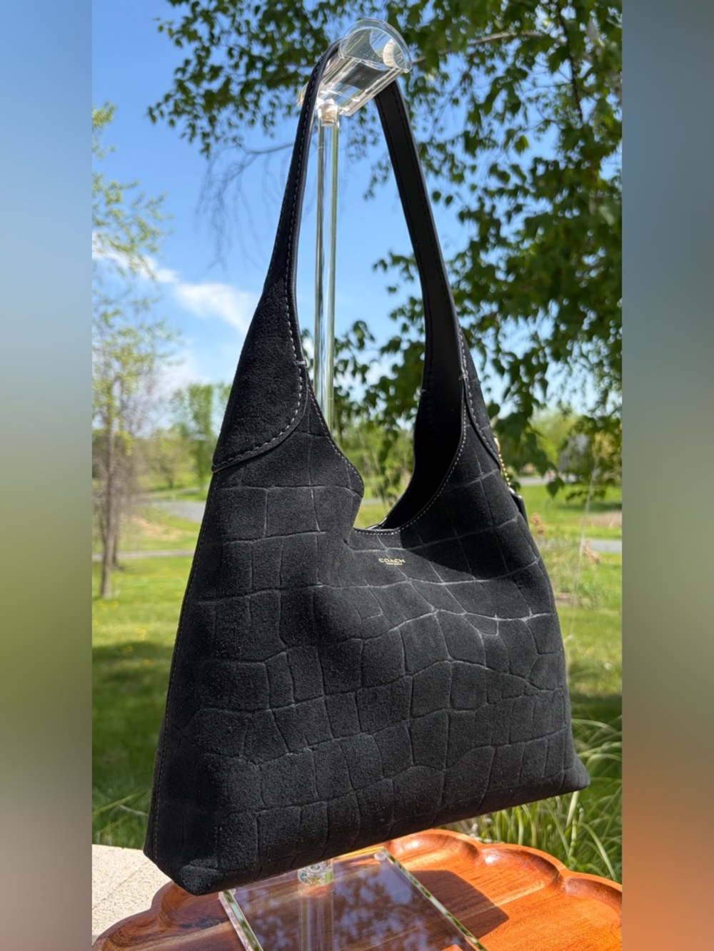 Coach Brooklyn 28 Shoulder Bag Croc Embossed Black Suede NWOT - Picture 16 of 17